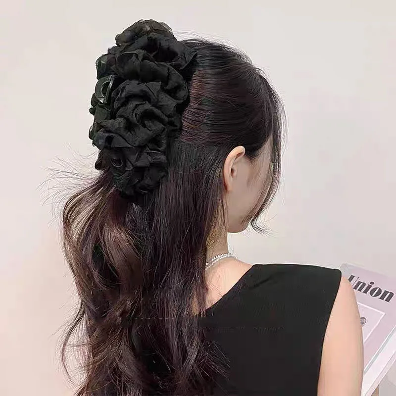 Elegant Chiffon Flower Bow Hair Claw For Women Sweet Large Shark Hair Clip Crab Hairpin Hairgrip Headwear Girls Hair Accessories