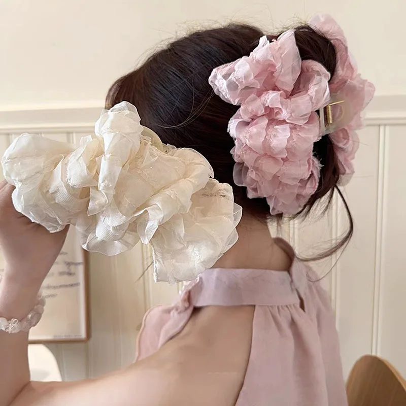 Elegant Chiffon Flower Bow Hair Claw For Women Sweet Large Shark Hair Clip Crab Hairpin Hairgrip Headwear Girls Hair Accessories