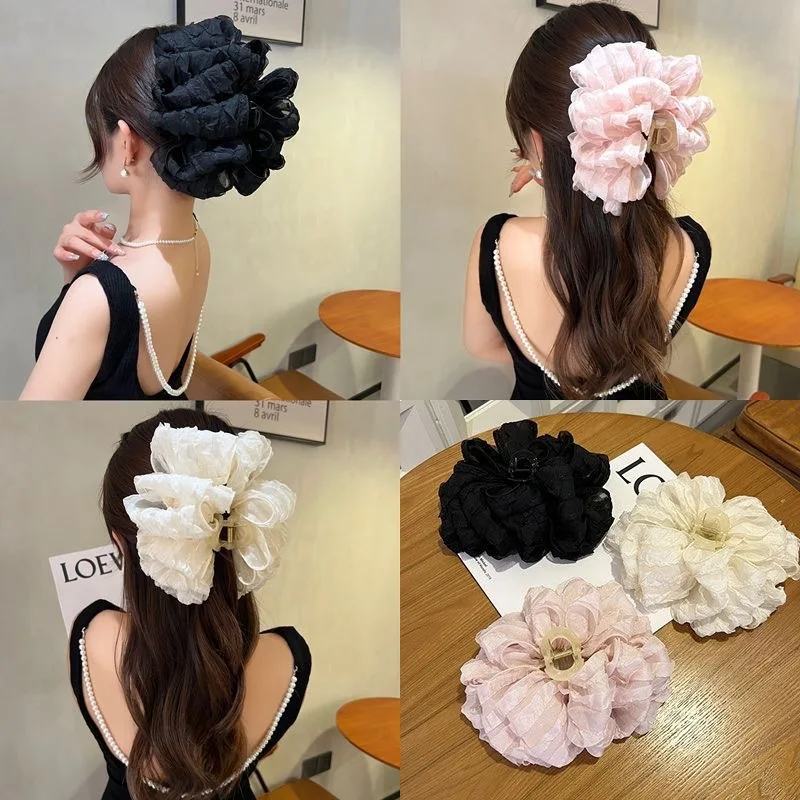Elegant Chiffon Flower Bow Hair Claw For Women Sweet Large Shark Hair Clip Crab Hairpin Hairgrip Headwear Girls Hair Accessories