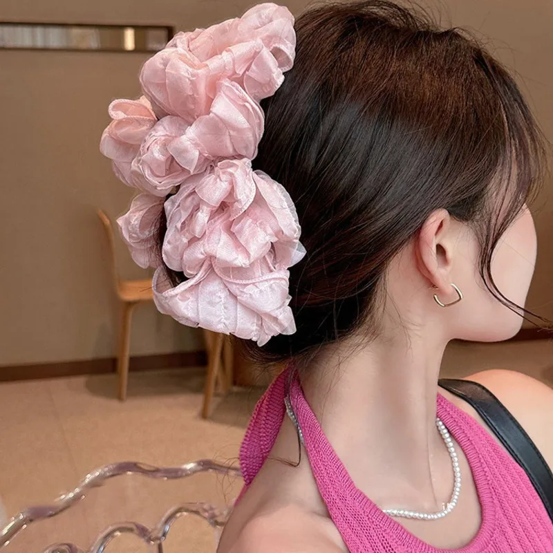 Elegant Chiffon Flower Bow Hair Claw For Women Sweet Large Shark Hair Clip Crab Hairpin Hairgrip Headwear Girls Hair Accessories