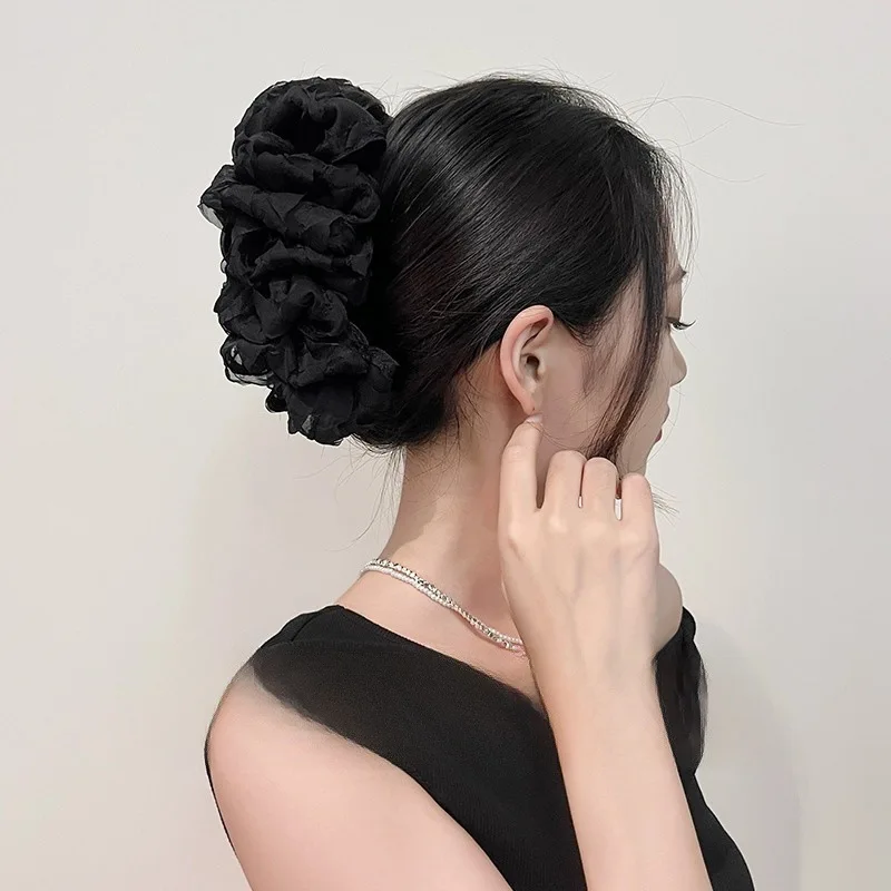 Elegant Chiffon Flower Bow Hair Claw For Women Sweet Large Shark Hair Clip Crab Hairpin Hairgrip Headwear Girls Hair Accessories