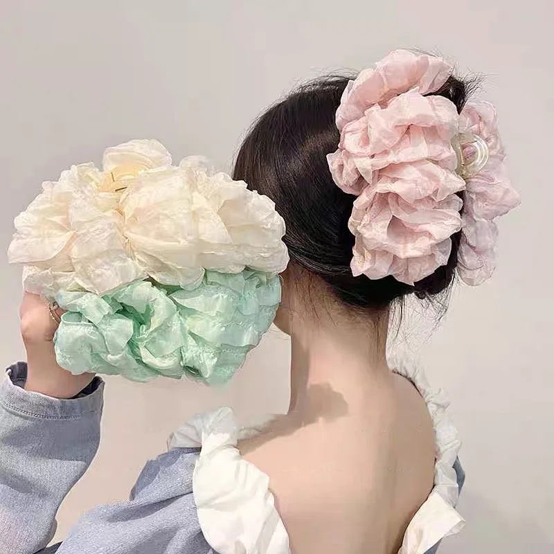 Elegant Chiffon Flower Bow Hair Claw For Women Sweet Large Shark Hair Clip Crab Hairpin Hairgrip Headwear Girls Hair Accessories