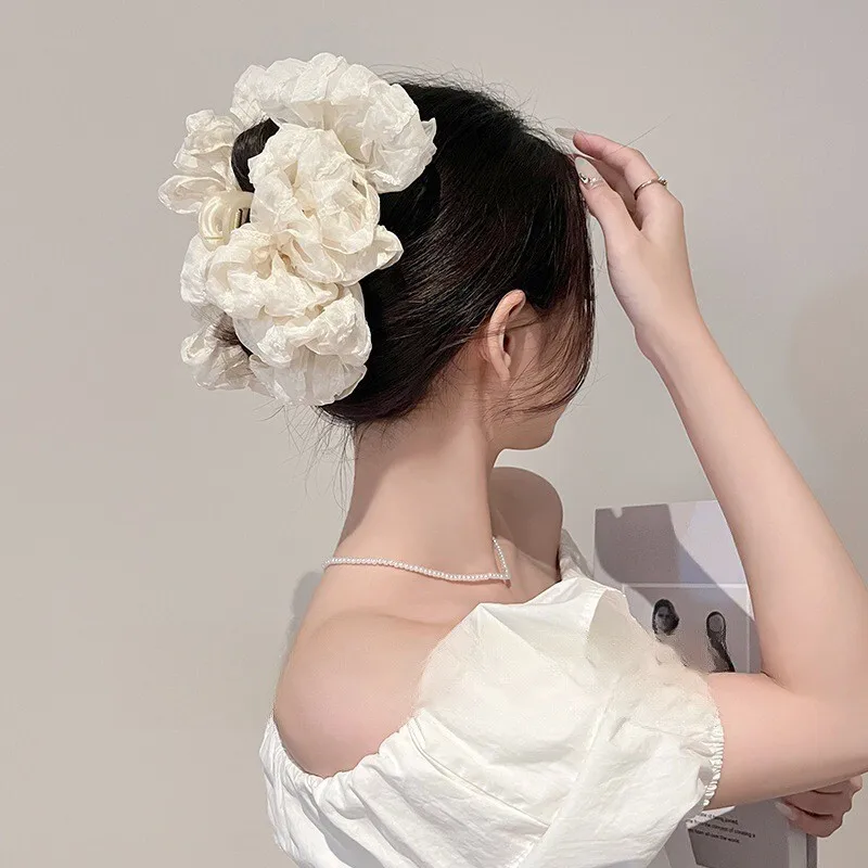 Elegant Chiffon Flower Bow Hair Claw For Women Sweet Large Shark Hair Clip Crab Hairpin Hairgrip Headwear Girls Hair Accessories