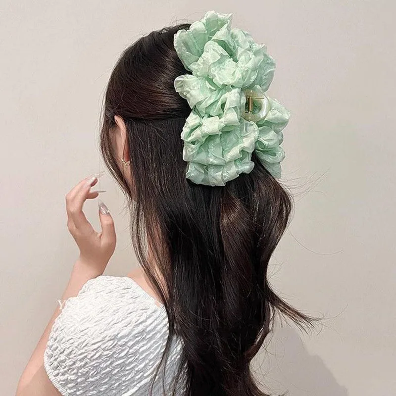 Elegant Chiffon Flower Bow Hair Claw For Women Sweet Large Shark Hair Clip Crab Hairpin Hairgrip Headwear Girls Hair Accessories