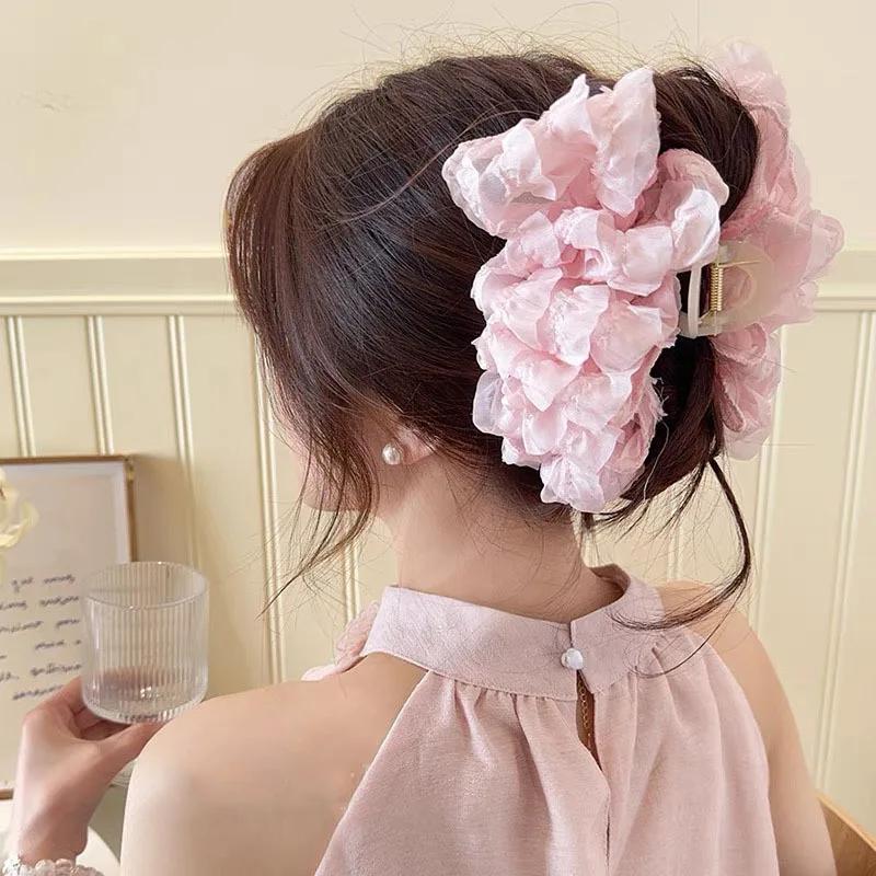 Elegant Chiffon Flower Bow Hair Claw For Women Sweet Large Shark Hair Clip Crab Hairpin Hairgrip Headwear Girls Hair Accessories
