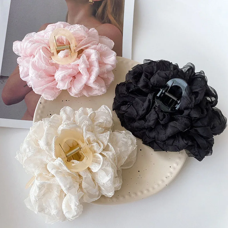 Elegant Chiffon Flower Bow Hair Claw For Women Sweet Large Shark Hair Clip Crab Hairpin Hairgrip Headwear Girls Hair Accessories