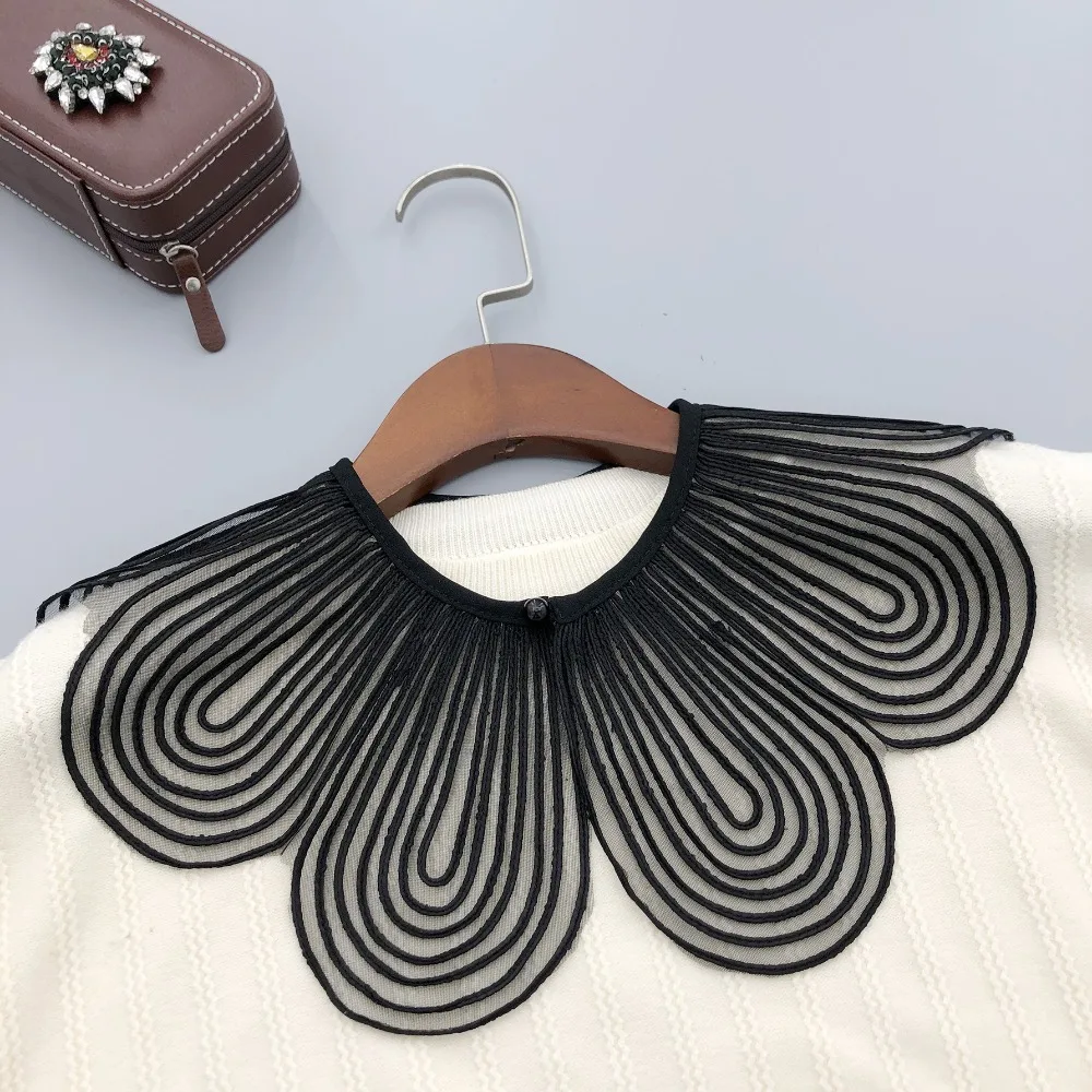 Elegant Pearl Button Detachable Fake Collar Solid Color Breathable False Collar Shawl Shoulder Wraps Lace Detachable Collar