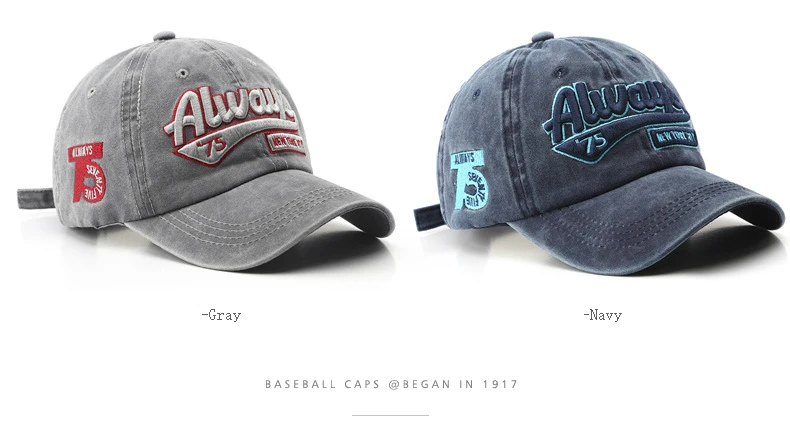 2025 Spring/Summer Unisex Cotton Baseball Cap Vintage Washed with Alphabet ALWAYS Embroidery - Hip-Hop Inspired Snapback Design
