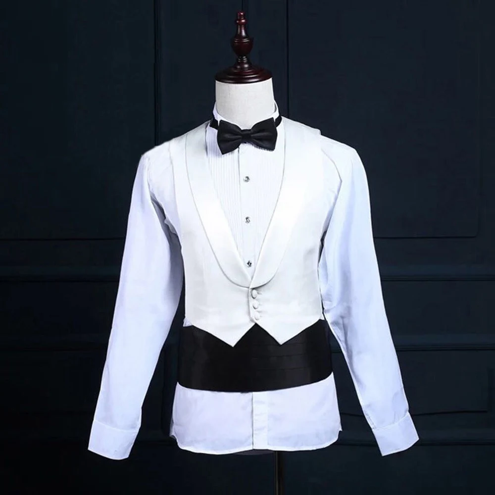 Fashion Wide Silk Satin Tuxedo Cummerbund Elastic Gentleman Pocket Square Belly Band Business Neck Tie Set Compere