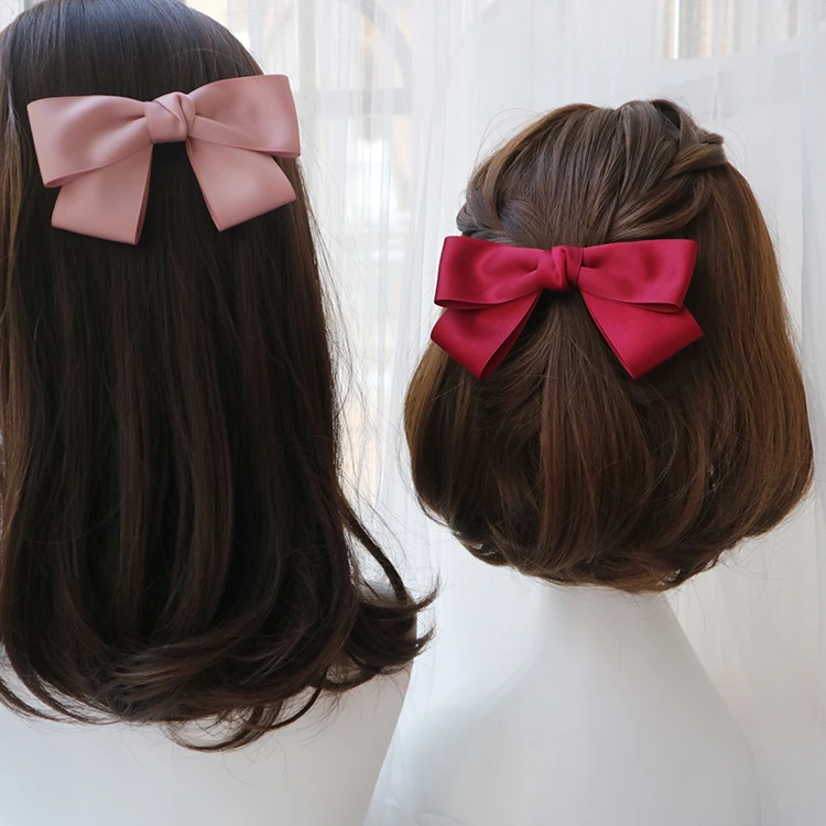 New Fashion Elegant Black Red Barrettes Bow Hair Clip Temperament Hair Bow Ribbon Ponytail Clip For Women Top Hair Accessories