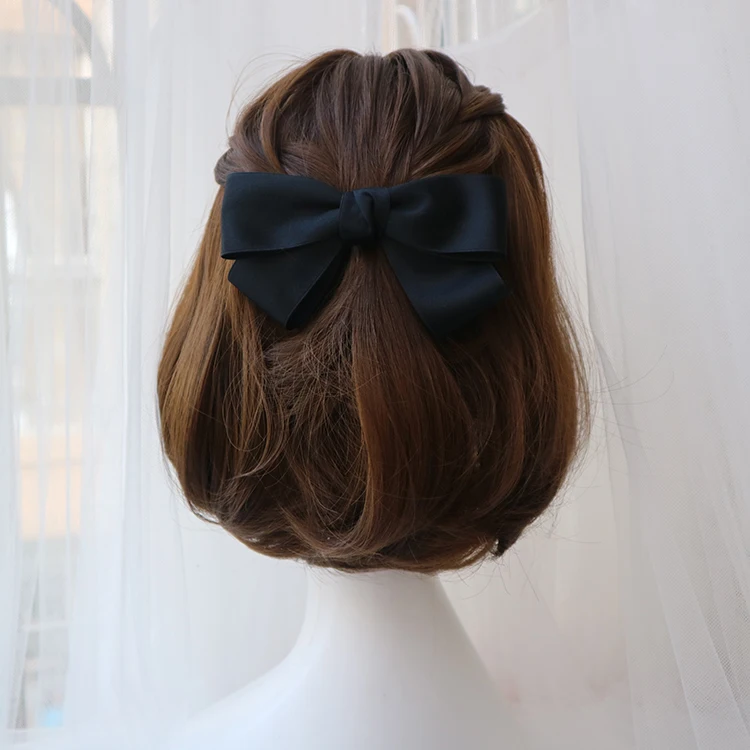 New Fashion Elegant Black Red Barrettes Bow Hair Clip Temperament Hair Bow Ribbon Ponytail Clip For Women Top Hair Accessories
