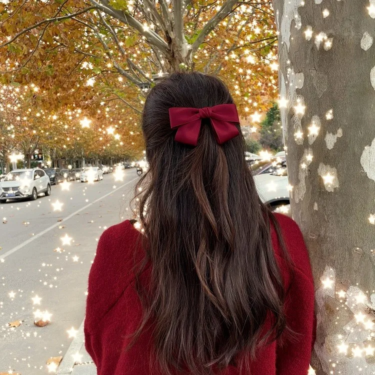 New Fashion Elegant Black Red Barrettes Bow Hair Clip Temperament Hair Bow Ribbon Ponytail Clip For Women Top Hair Accessories