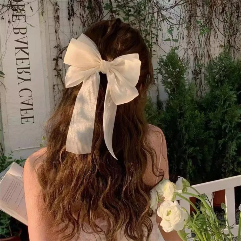 Sweet Colors Shining Satin Bowknot Hair Clip Big Ribbon Bow Barrette Solid Color Scarf Hairpin Ponytail Clip Hair Accessories