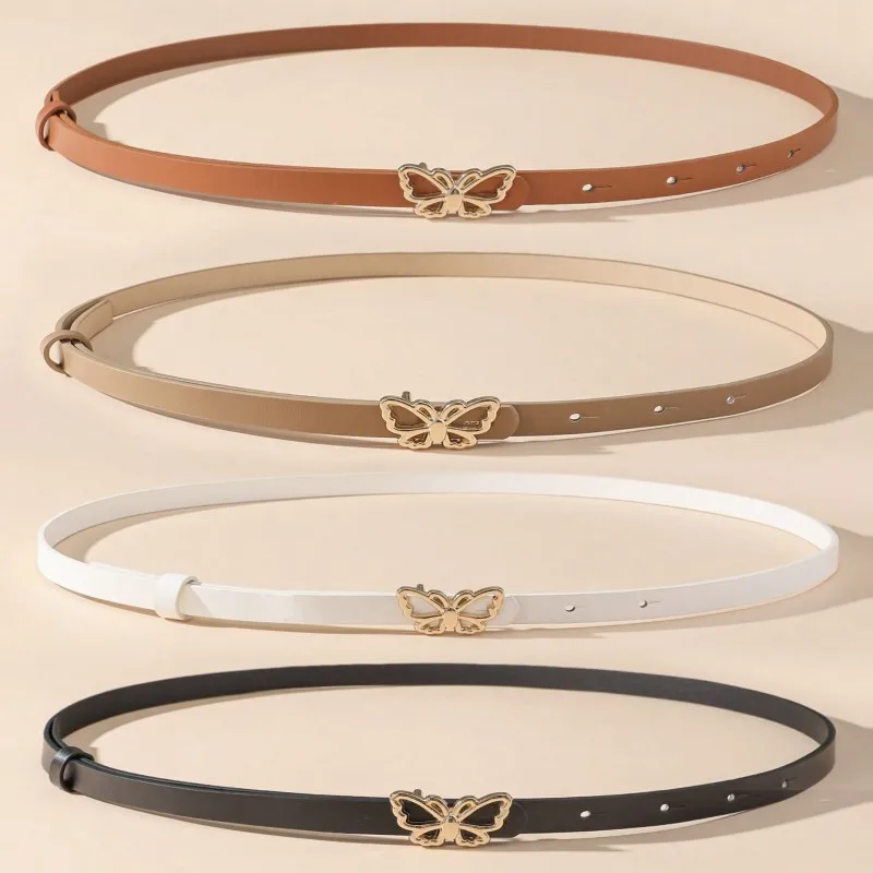 A Small Waist Belt with a Butterfly Buckle, Suitable for Dresses, Shirts and Jeans. It's a New Summer Style That Cinches the Wai