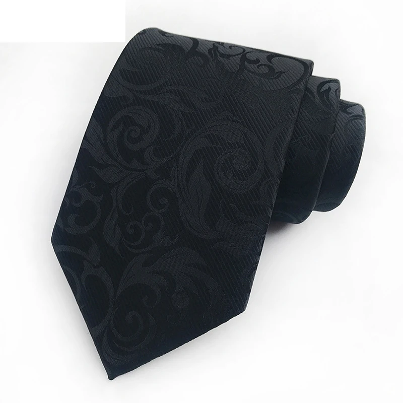 Luxury 8CM Mens Necktie Black Color Stripes Floral Plaid Ties For Man Groom Jacquard Woven Neck Tie For Business Wedding Party
