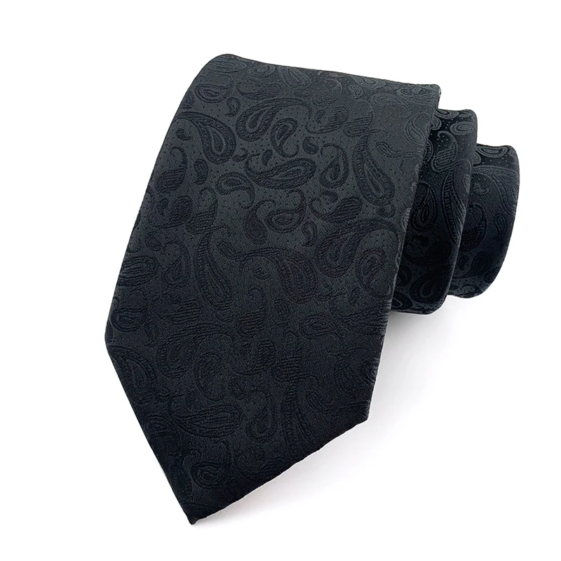 Luxury 8CM Mens Necktie Black Color Stripes Floral Plaid Ties For Man Groom Jacquard Woven Neck Tie For Business Wedding Party
