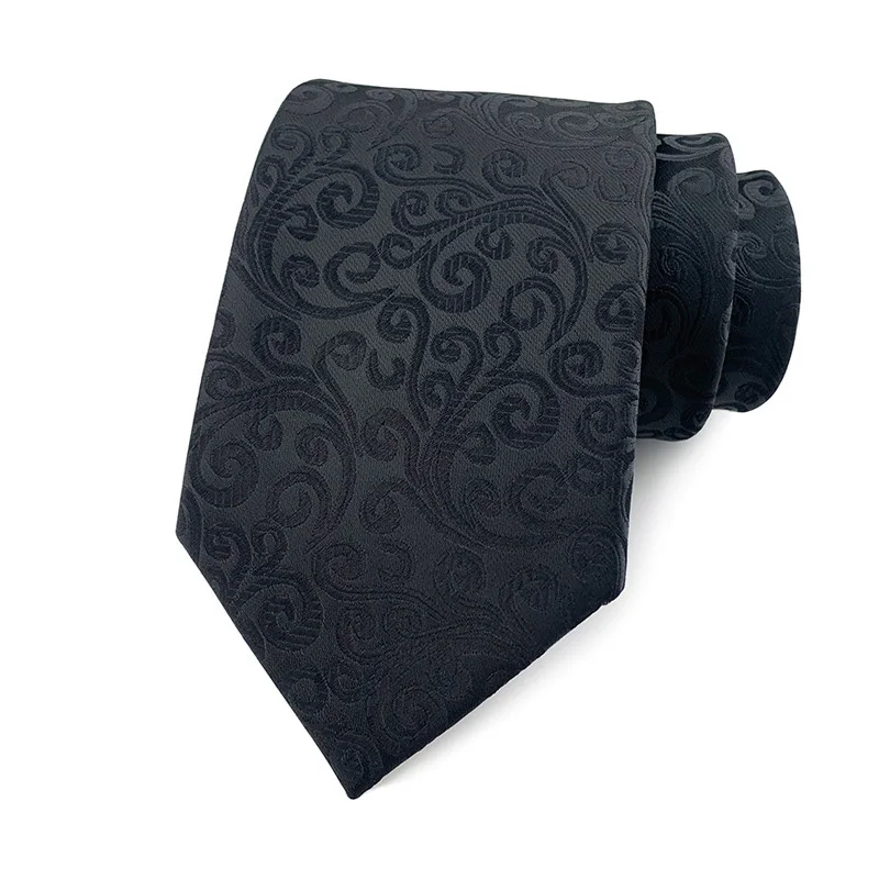 Luxury 8CM Mens Necktie Black Color Stripes Floral Plaid Ties For Man Groom Jacquard Woven Neck Tie For Business Wedding Party