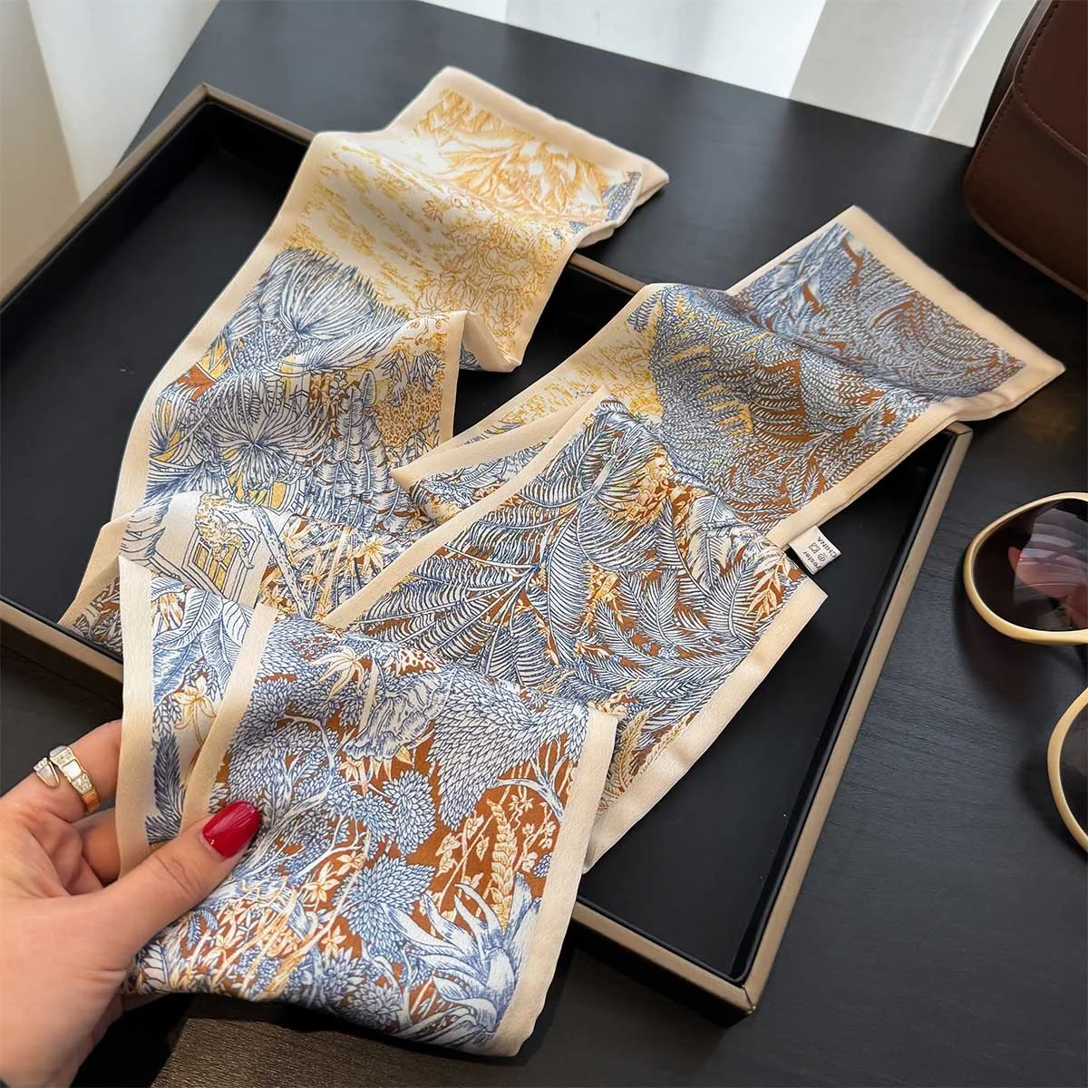 Luxury Design Scarf For Women Soft Satin Headband Neckerchief Foulard Female Hair Scarfs Neck Tie Lady Skinny Scarves