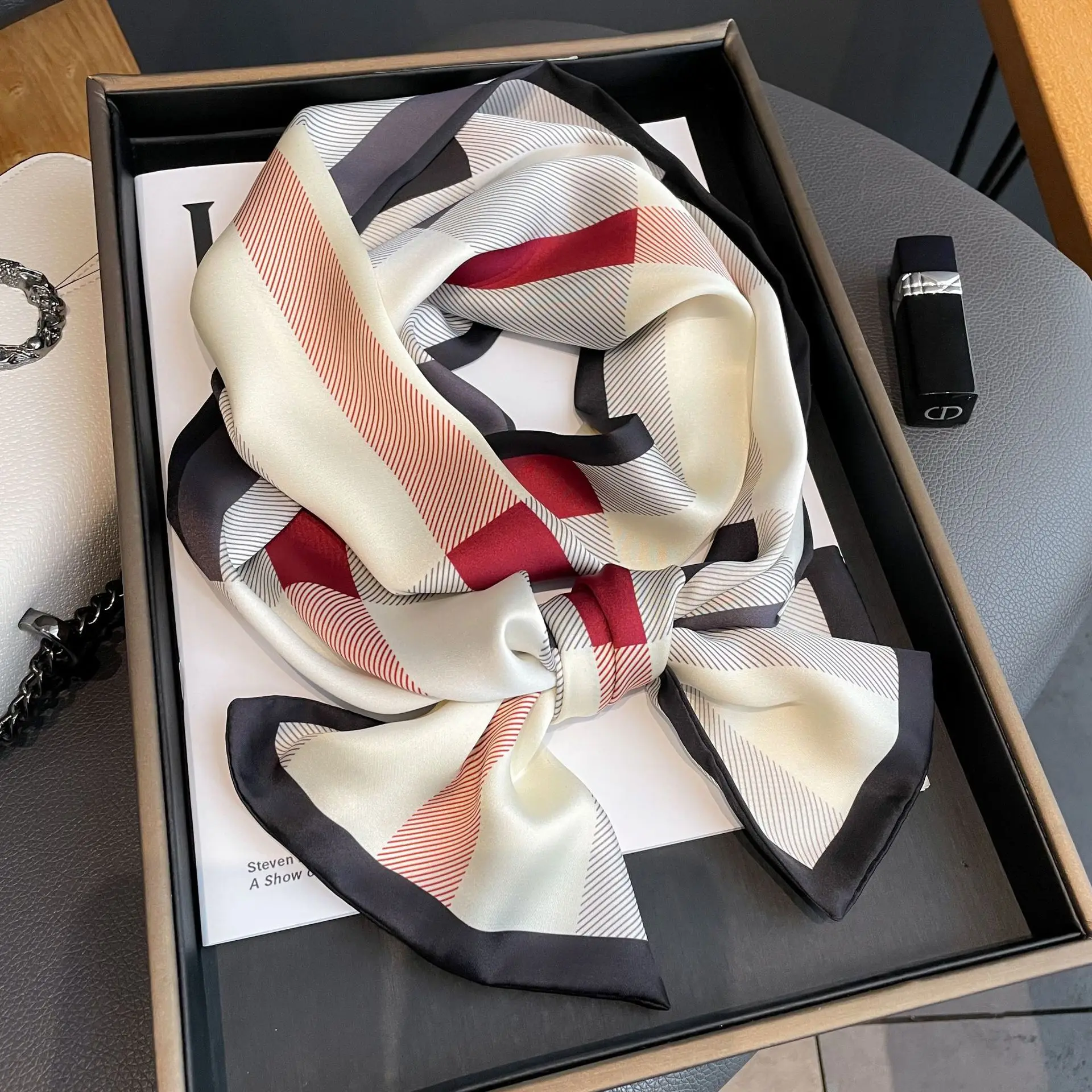 Luxury Design Scarf For Women Soft Satin Headband Neckerchief Foulard Female Hair Scarfs Neck Tie Lady Skinny Scarves