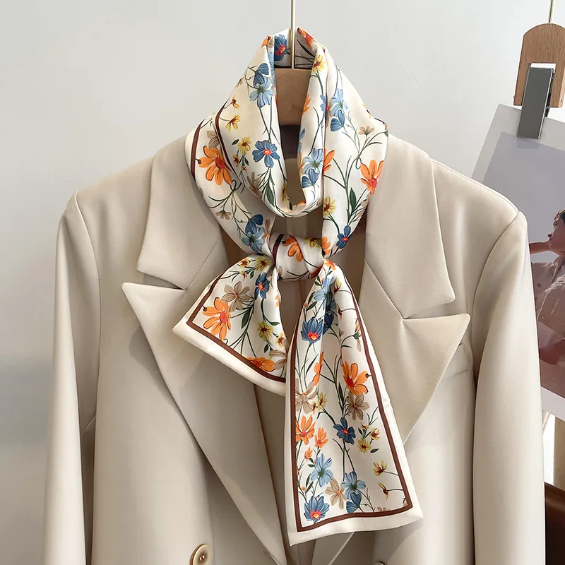 Luxury Design Scarf For Women Soft Satin Headband Neckerchief Foulard Female Hair Scarfs Neck Tie Lady Skinny Scarves