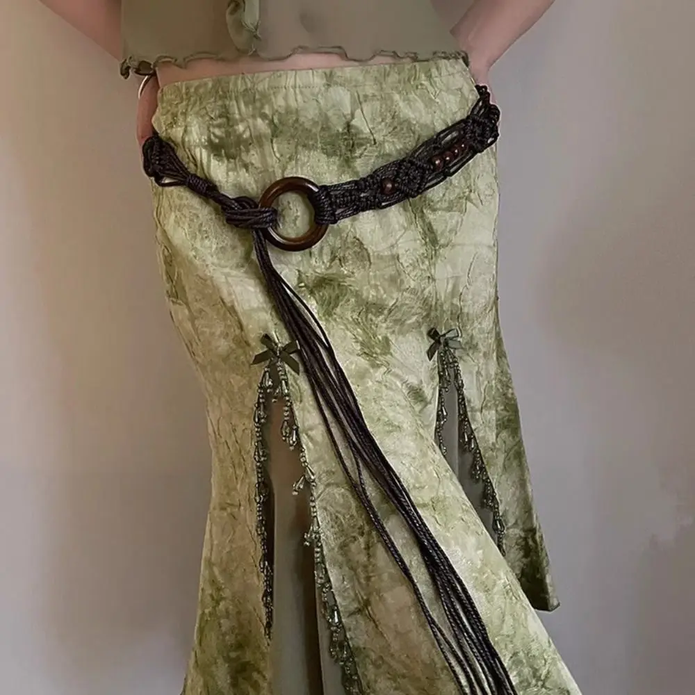 Braided Waist Chain Women's Versatile Dress Belt Ethnic Style Tie Waist Rope Punk Y2k Spice Girls Streetwear Lace-up Belt