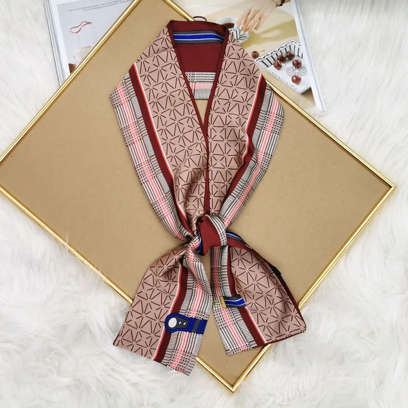 Luxury Design Print Hair Ribbon Scarf Women Neck Tie Bag Scarfs Satin Silk Skinny Headscarves Ladies Foulard Floral Bands