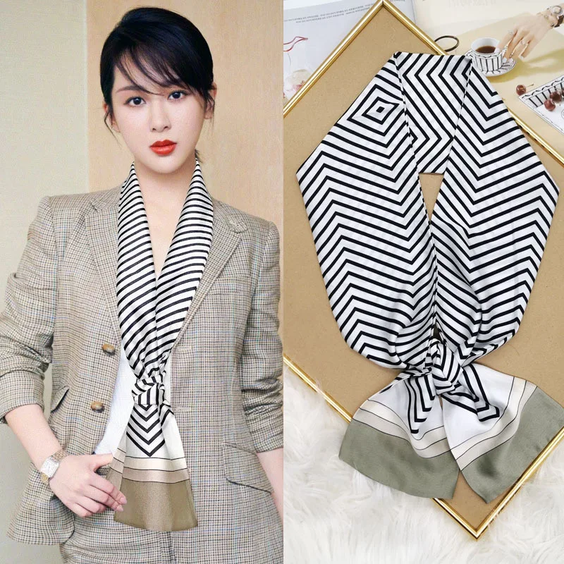Luxury Design Print Hair Ribbon Scarf Women Neck Tie Bag Scarfs Satin Silk Skinny Headscarves Ladies Foulard Floral Bands