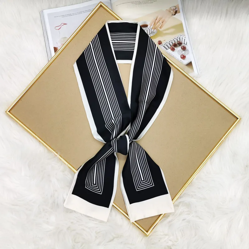 Luxury Design Print Hair Ribbon Scarf Women Neck Tie Bag Scarfs Satin Silk Skinny Headscarves Ladies Foulard Floral Bands