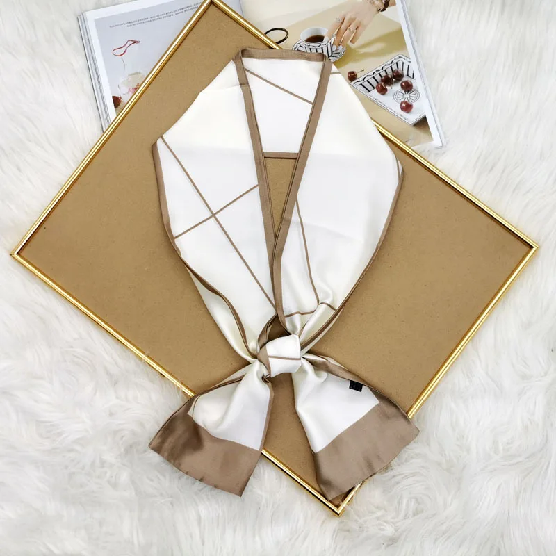 Luxury Design Print Hair Ribbon Scarf Women Neck Tie Bag Scarfs Satin Silk Skinny Headscarves Ladies Foulard Floral Bands