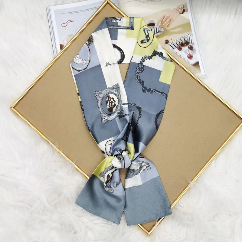 Luxury Design Print Hair Ribbon Scarf Women Neck Tie Bag Scarfs Satin Silk Skinny Headscarves Ladies Foulard Floral Bands