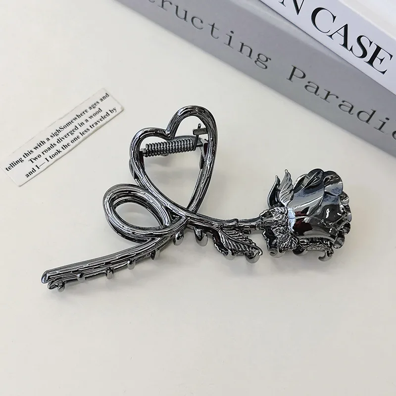 1pc Retro Metal Rose Hair Claw French Chic Updo Clip Back of Head Claw Shark Clip Hair Accessories