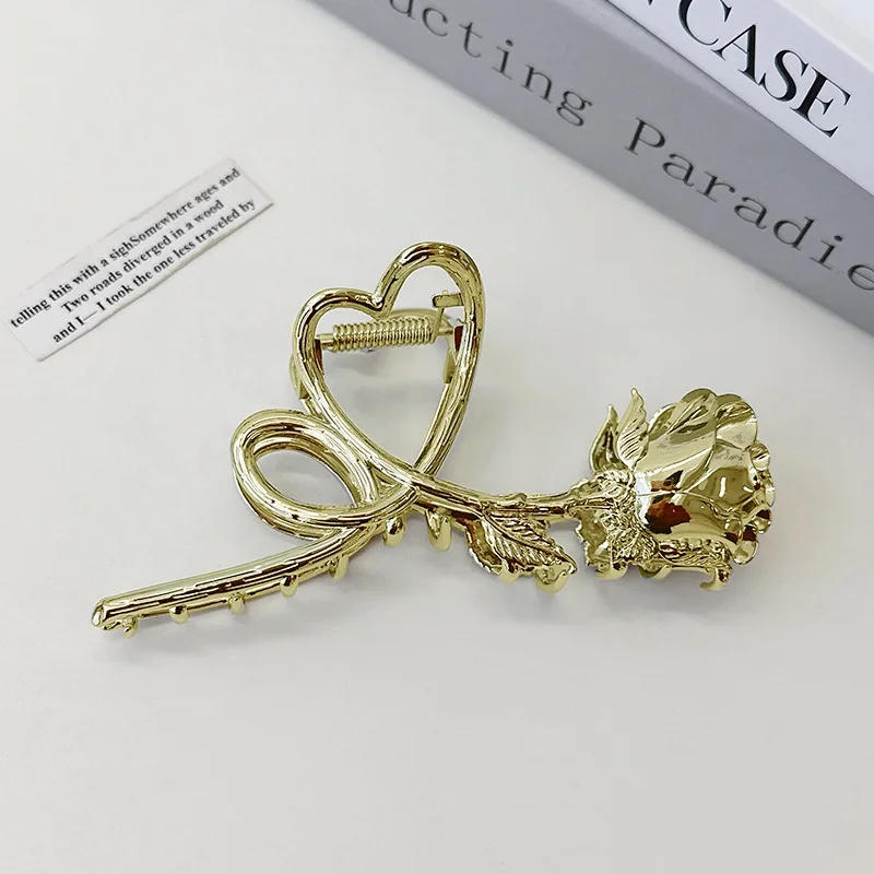 1pc Retro Metal Rose Hair Claw French Chic Updo Clip Back of Head Claw Shark Clip Hair Accessories