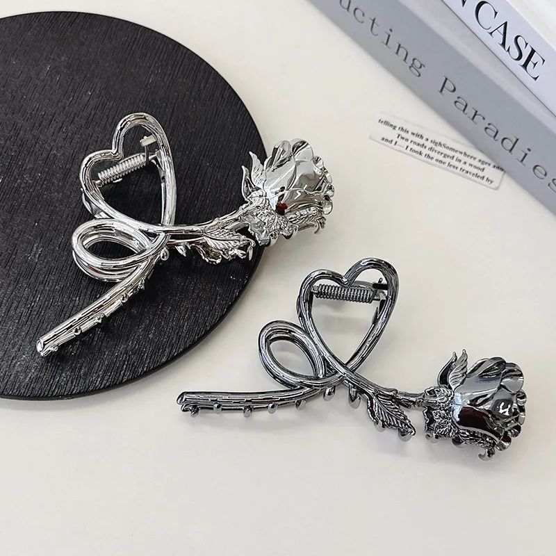 1pc Retro Metal Rose Hair Claw French Chic Updo Clip Back of Head Claw Shark Clip Hair Accessories