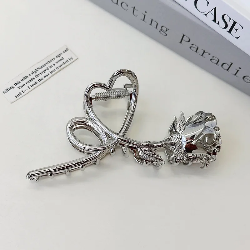 1pc Retro Metal Rose Hair Claw French Chic Updo Clip Back of Head Claw Shark Clip Hair Accessories