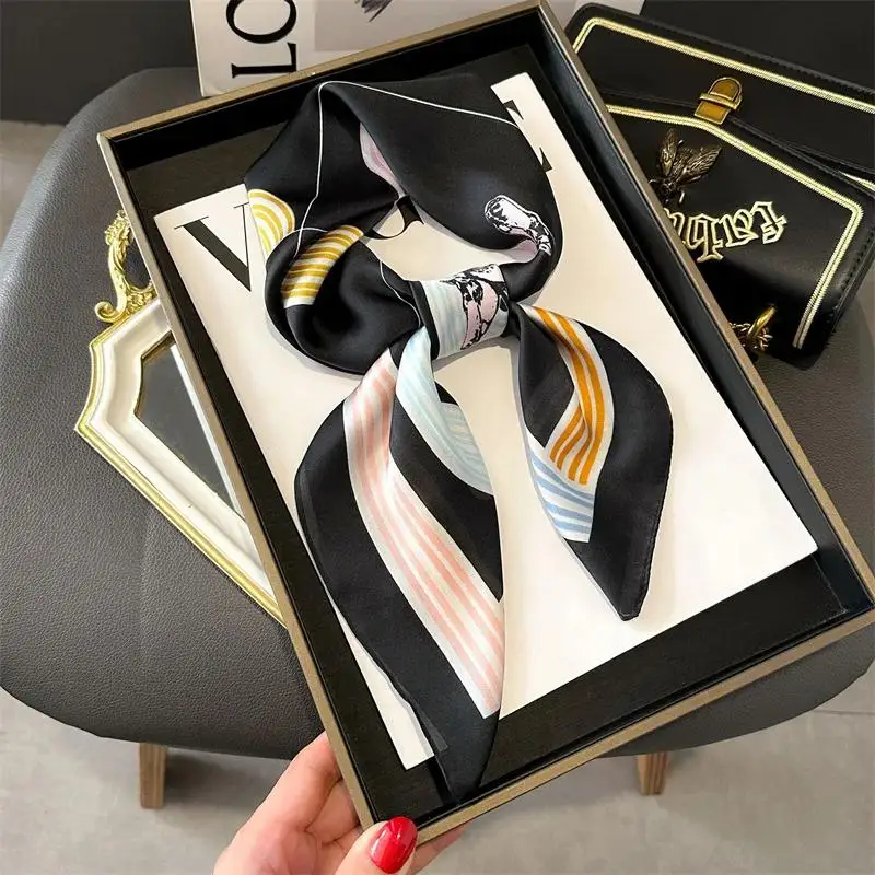 Luxury Silk Shawl Square Scarf Women Horse Satin Hijab Fashion Wraps Neckerchief Female Hair Bands Ribbon Headband Bandana 70CM