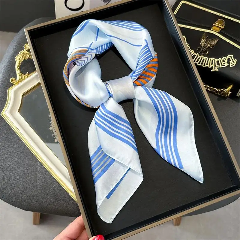 Luxury Silk Shawl Square Scarf Women Horse Satin Hijab Fashion Wraps Neckerchief Female Hair Bands Ribbon Headband Bandana 70CM