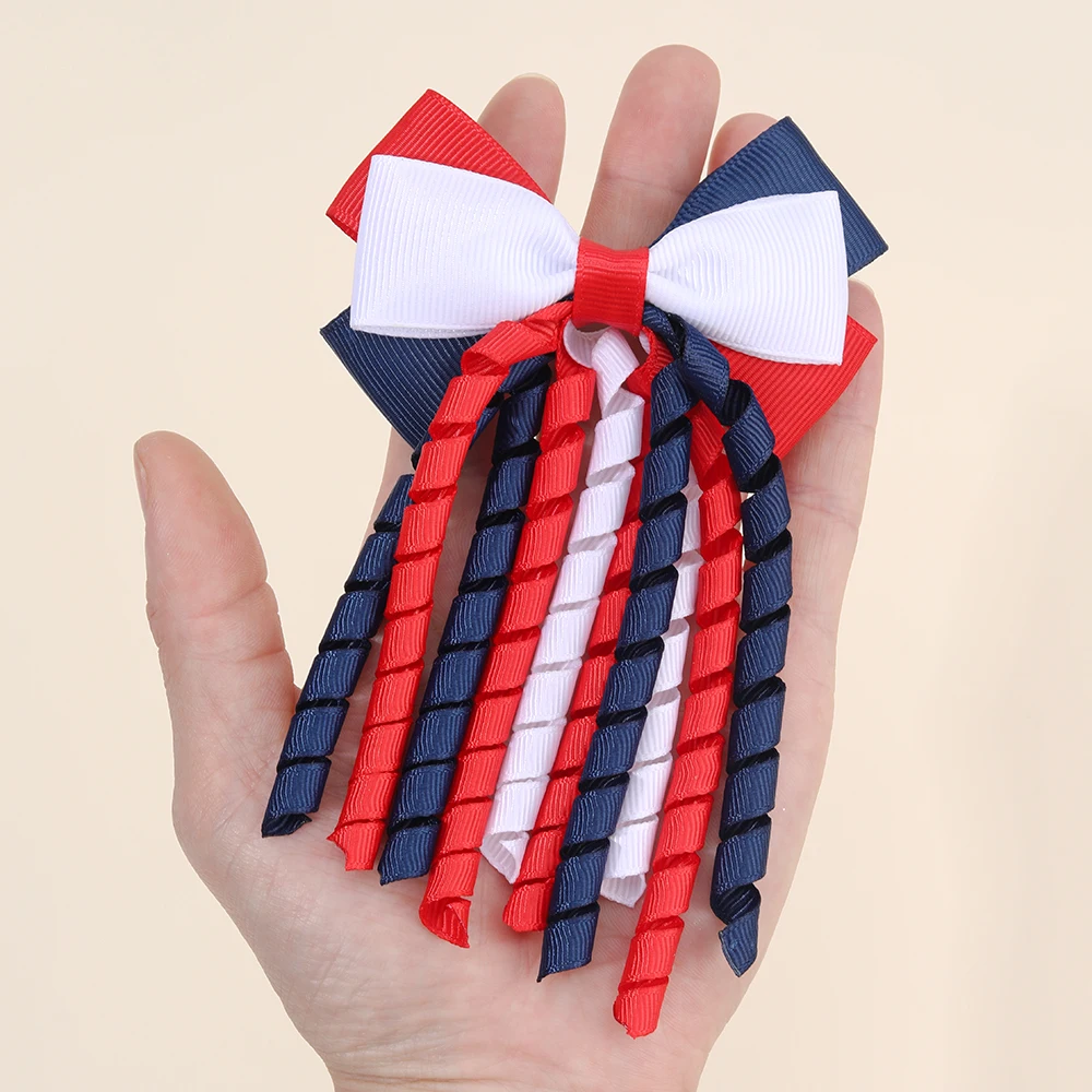 2Pcs Ribbon-Tassel Hair Clips Popular Sweet Rainbow Curly Ribbon Double Ponytail Hairpin Baby Girl Hair Accessories For Children