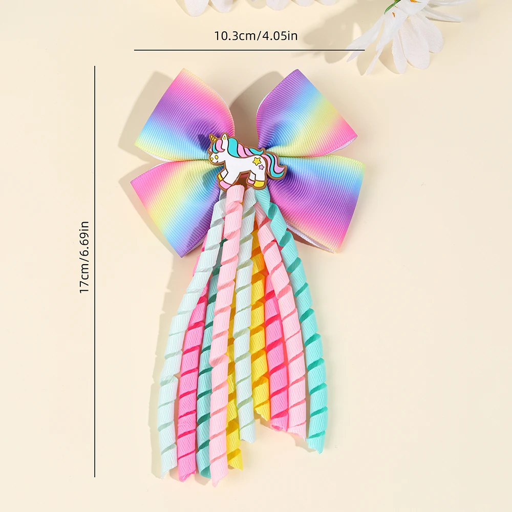 2Pcs Ribbon-Tassel Hair Clips Popular Sweet Rainbow Curly Ribbon Double Ponytail Hairpin Baby Girl Hair Accessories For Children