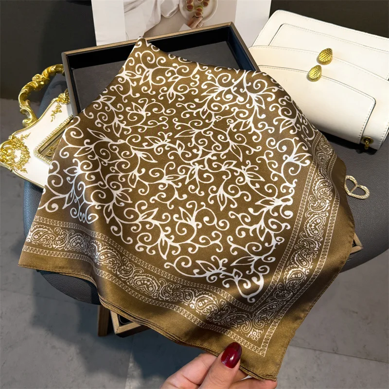 New Fashion Paisley Print Shawl Square Scarf for Women Soft Satin Wraps Neckerchief Female Hair Bands Ribbon Headband Bandana