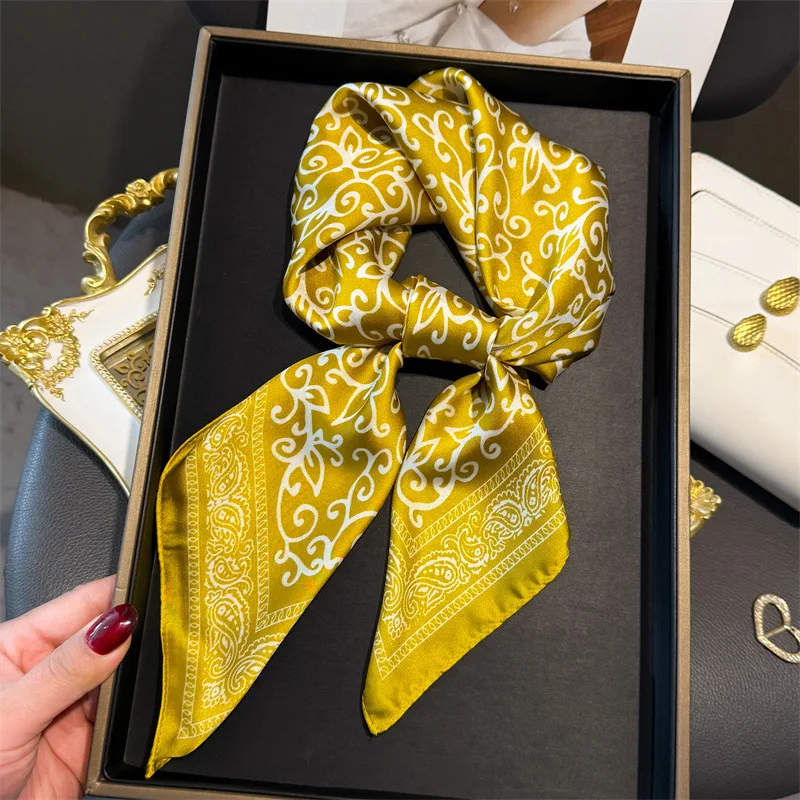 New Fashion Paisley Print Shawl Square Scarf for Women Soft Satin Wraps Neckerchief Female Hair Bands Ribbon Headband Bandana