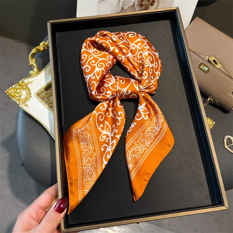 New Fashion Paisley Print Shawl Square Scarf for Women Soft Satin Wraps Neckerchief Female Hair Bands Ribbon Headband Bandana
