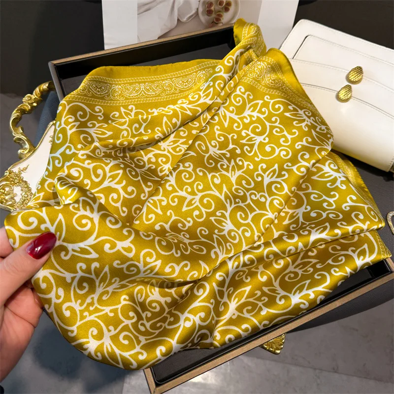 New Fashion Paisley Print Shawl Square Scarf for Women Soft Satin Wraps Neckerchief Female Hair Bands Ribbon Headband Bandana