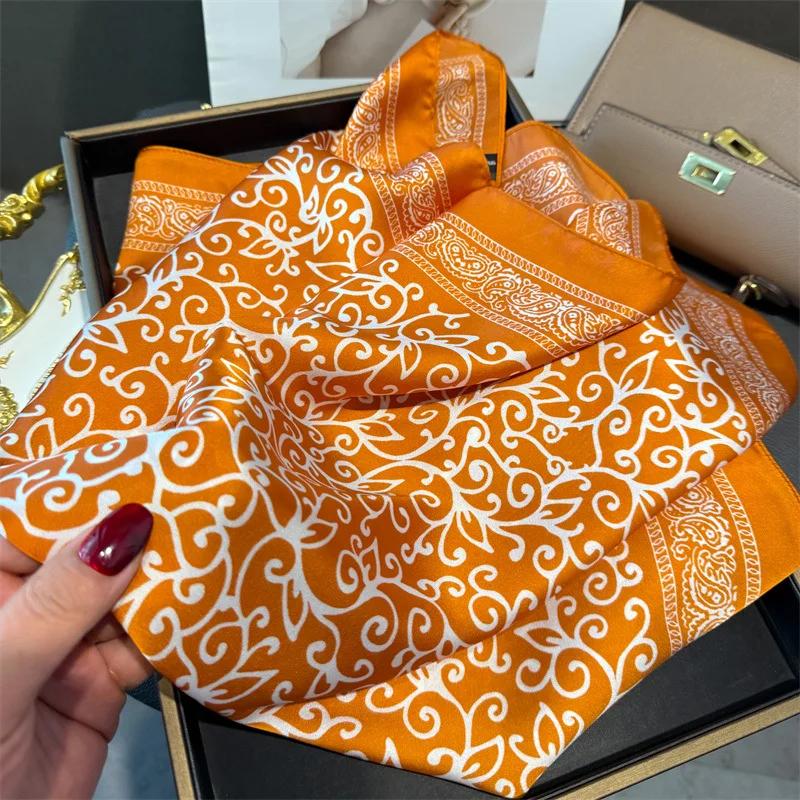 New Fashion Paisley Print Shawl Square Scarf for Women Soft Satin Wraps Neckerchief Female Hair Bands Ribbon Headband Bandana