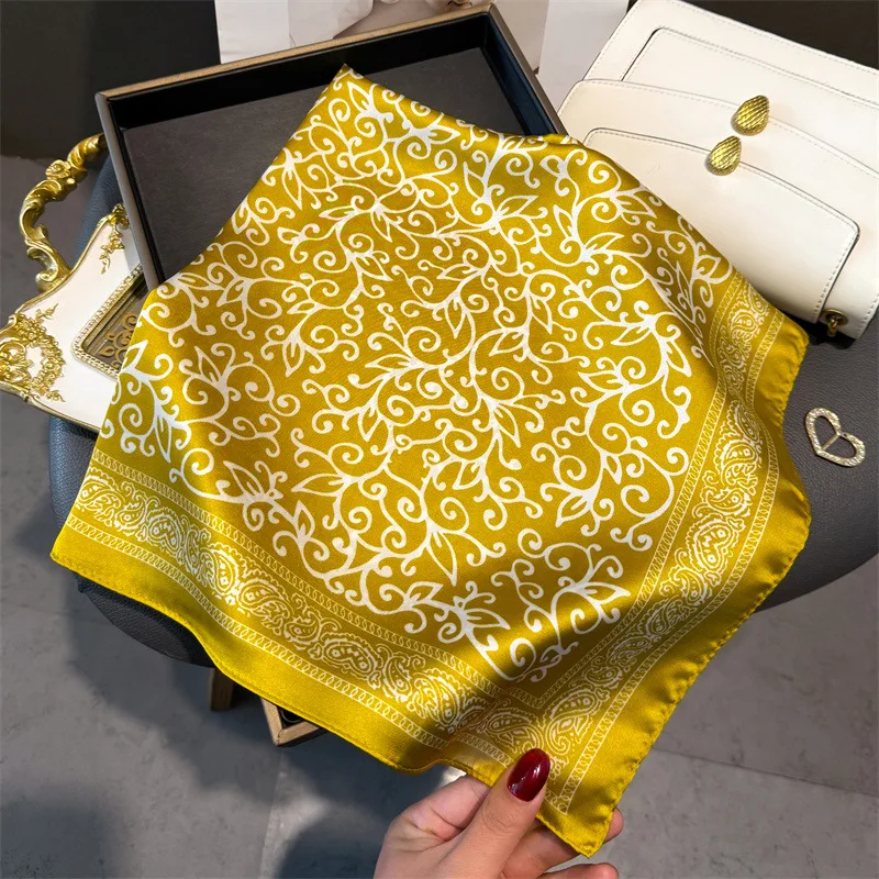 New Fashion Paisley Print Shawl Square Scarf for Women Soft Satin Wraps Neckerchief Female Hair Bands Ribbon Headband Bandana