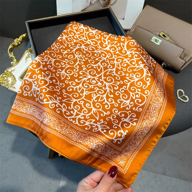 New Fashion Paisley Print Shawl Square Scarf for Women Soft Satin Wraps Neckerchief Female Hair Bands Ribbon Headband Bandana