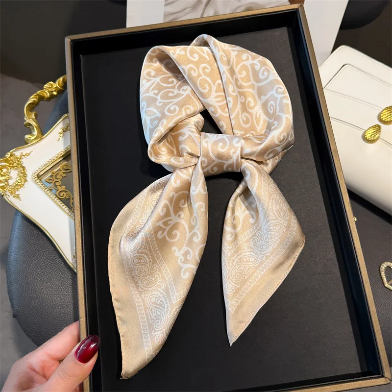 New Fashion Paisley Print Shawl Square Scarf for Women Soft Satin Wraps Neckerchief Female Hair Bands Ribbon Headband Bandana