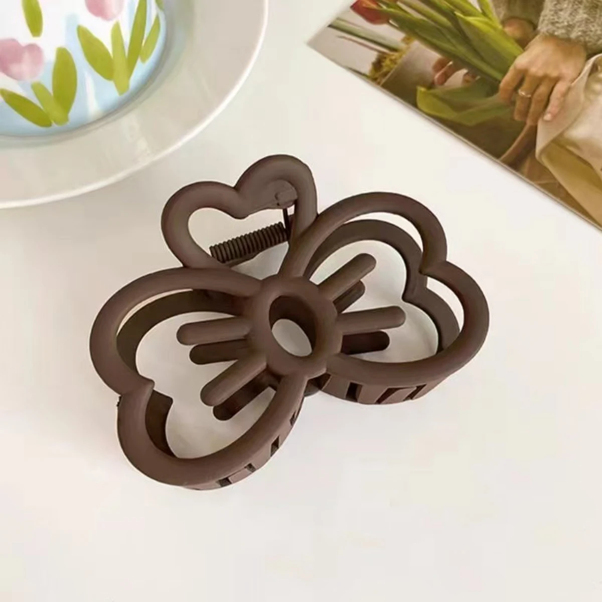1pc multi-color cute hollow cat face bow hairpin, high-end Medium size mattee grab clip, sweet love hairpin half-tie hair claw