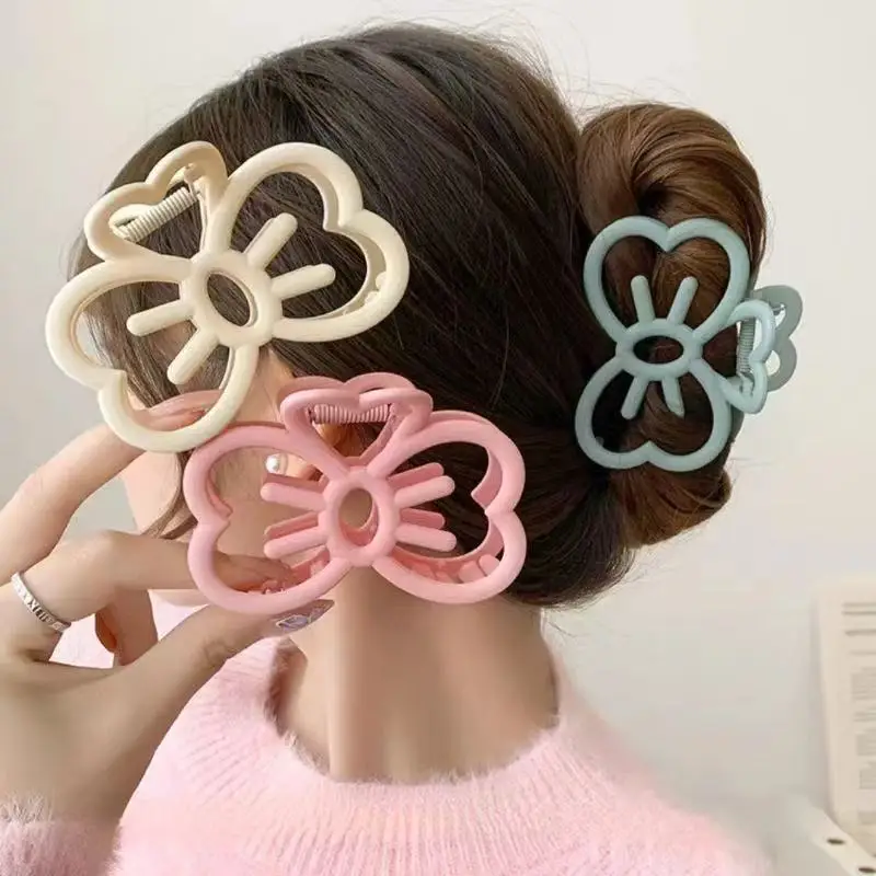 1pc multi-color cute hollow cat face bow hairpin, high-end Medium size mattee grab clip, sweet love hairpin half-tie hair claw