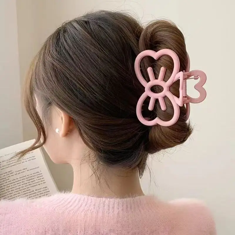 1pc multi-color cute hollow cat face bow hairpin, high-end Medium size mattee grab clip, sweet love hairpin half-tie hair claw