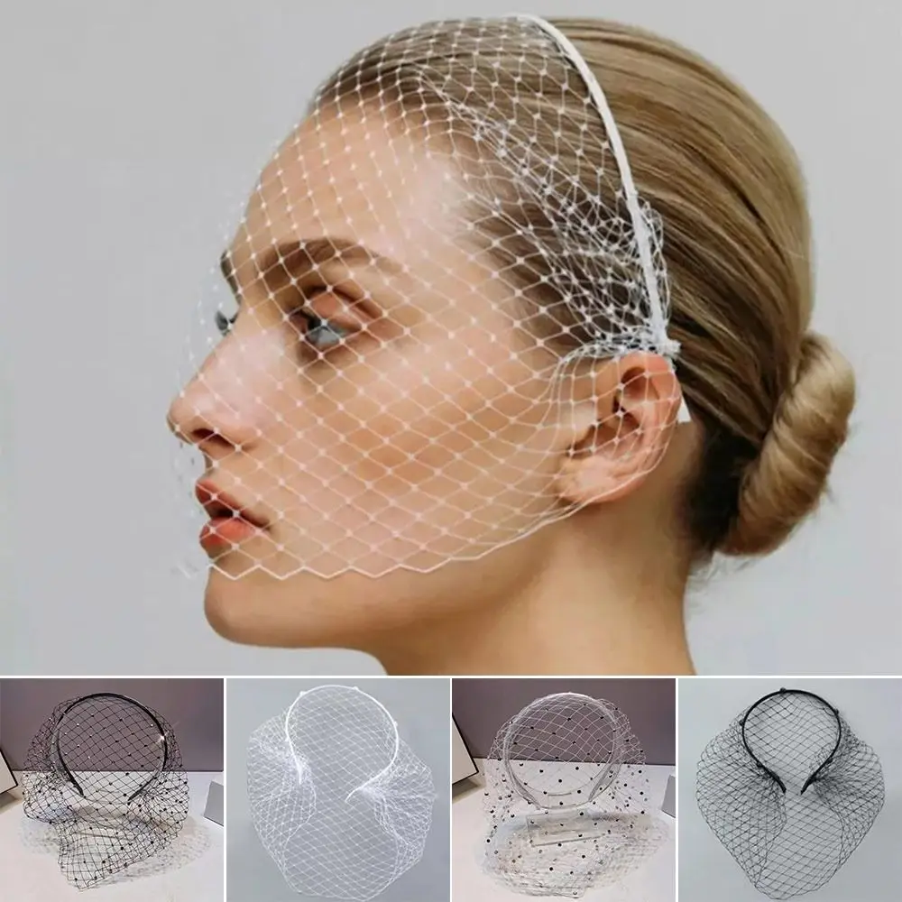 Retro Elegant Birdcage Veil White Black Headband Veil for Brides Cover Face Net Mask Hair Jewelry Women Girl Wedding Headwear
